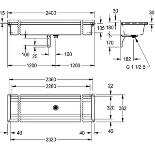 Aquarotter Waschrinne, PLANOX, Edelstahl, W.-Mont., 2400x210x382 mm, o. Arm-bank – Bild 3