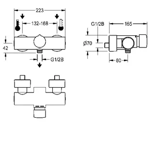 Aquarotter Wandbatterie, F5, hydr., Mischer, Aufputz, für Handbrause – Bild 3