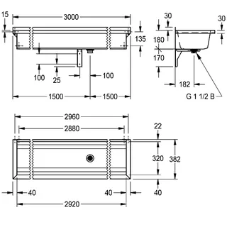 Aquarotter Waschrinne, PLANOX, Edelstahl, W.-Mont., 3000x210x382 mm, o. Arm-bank – Bild 3