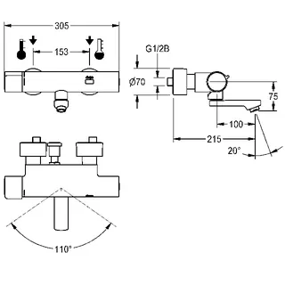 Aquarotter Wandbatterie, F5, elek., Thermostat, Schwenkauslauf, 215 mm, TD, f. Netzteil – Bild 3