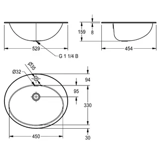 Aquarotter Ovalbecken, RONDO, Edelstahl, 531x159x456 mm, Überlauf, Hahnloch, hgl – Bild 3
