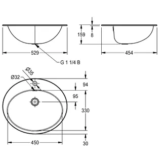 Aquarotter Ovalbecken, RONDO, Edelstahl, 531x159x456 mm, Überlauf, seidenmatt – Bild 3