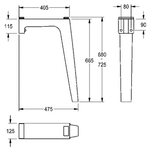 Aquarotter Winkelfuß, FUTURA exklusiv, MIRANIT, 125x665x475 mm – Bild 3