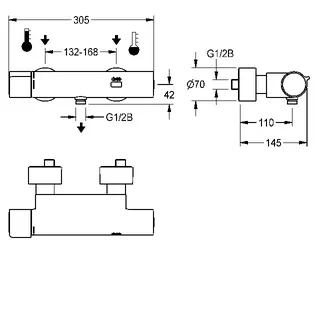 Aquarotter Wandbatterie, F5, elek., Thermostat, für Handbrause, Batterie – Bild 3