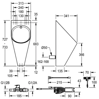 Aquarotter Urinal, CAMPUS, Edelstahl, auto. Sp., 313x732x341 mm, 24 VDC – Bild 3