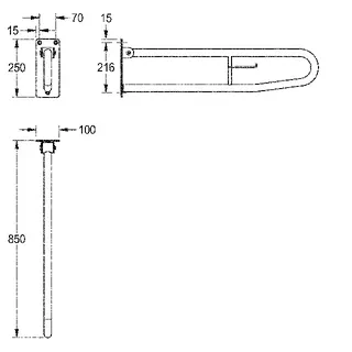 Aquarotter Stützklappgriff, CONTINA, Edelstahl, 100x250x850 mm, WC-Rollenhalter – Bild 3