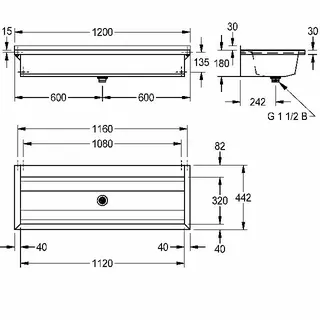 Aquarotter Waschrinne, PLANOX, Edelstahl, W.-Mont., 1200x210x442 mm, m. Arm-bank – Bild 3