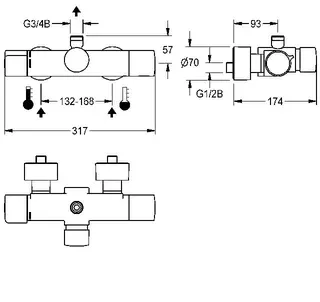 Aquarotter Wandbatterie, F5, hydr., Thermostat, für Bogen/Duschrohr, Hygieneeinheit – Bild 3