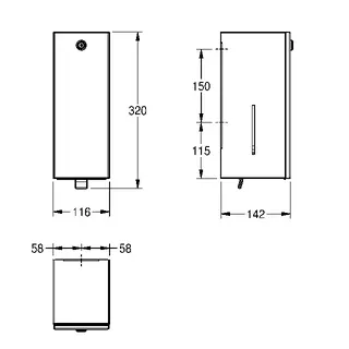 Aquarotter Desinfektionsmittelspender, RODAN, Edelstahl, Aufputz, 116x320x142 mm – Bild 3
