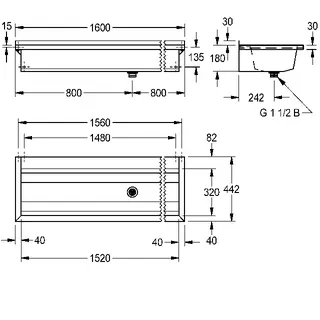 Aquarotter Waschrinne, PLANOX, Edelstahl, W.-Mont., 1600x210x442 mm, m. Arm-bank – Bild 3