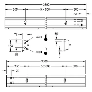 Aquarotter Armatureneinheit, Edst., W.-Mont., 6 Waschplätze, 3600 mm, Wasserans hi. – Bild 3