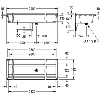 Aquarotter Waschrinne, PLANOX, Edelstahl, W.-Mont., 2400x210x442 mm, m. Arm-bank – Bild 3