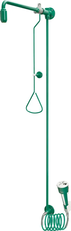 Aquarotter Notduschkombination, Zugstange, Augendusche, grün, Wasser aus Decke