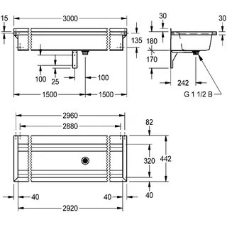 Aquarotter Waschrinne, PLANOX, Edelstahl, W.-Mont., 3000x210x442 mm, m. Arm-bank – Bild 3