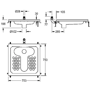 Aquarotter Hock-WC, CAMPUS, Edelstahl, Spülrand, 755x200x755 mm, suizidhemmend – Bild 3
