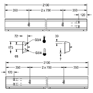 Aquarotter Armatureneinheit, Edst., W.-Mont., 3 Waschplätze, 2100 mm, Wasserans hi. – Bild 3