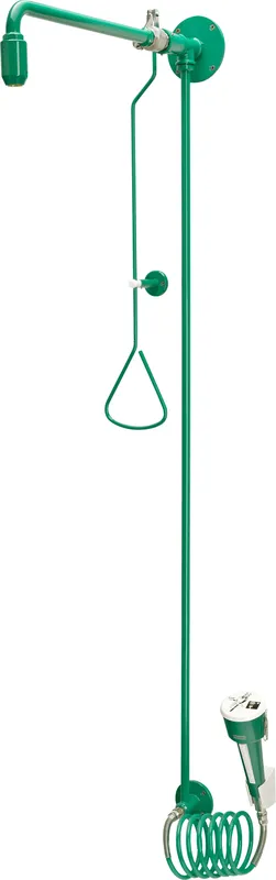 Aquarotter Notduschkombination, Zugstange, Augendusche, grün, Wasser aus Wand