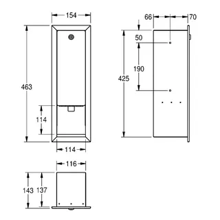 Aquarotter Seifenspender, RODAN, Edelstahl, 116x321x143 mm, Unterputz – Bild 3