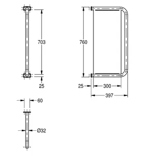 Aquarotter Urinaltrennwand, CAMPUS, Edelstahl, 60x760x397 mm, Rohrrahmen 32 mm – Bild 3
