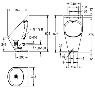 Aquarotter Urinal, CAMPUS, Edelstahl, Spritzkopf, 313x627x342 mm – Bild 3