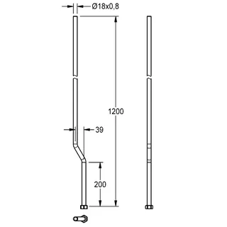 Aquarotter Duschrohr, Durchmesser 18 mm, ÜM, Länge 1200 mm, Kröpfung 39 mm – Bild 3