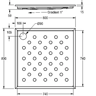 Aquarotter Duschwanne, CAMPUS, Edelstahl, 800x59x800 mm, Bodenmontage – Bild 3