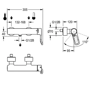 Aquarotter Thermostat-Wandbatterie, F4, EHM, für Handbrause, Hebel 118 mm – Bild 3
