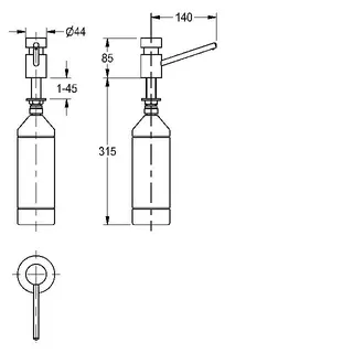 Aquarotter Seifenspender f. Waschtischeinbau, 1 l-Flasche, Ausladung 140 mm – Bild 3