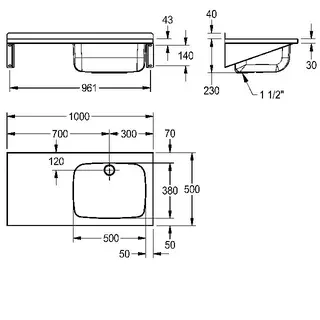 Aquarotter Mehrzweckbecken, SIRIUS, Edelstahl, 1000x230x500 mm, Ablagefläche links – Bild 3