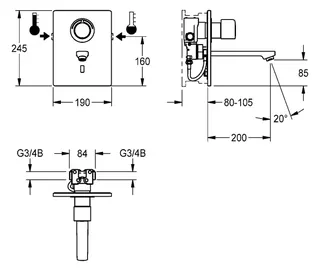Aquarotter Wascharmatur, F5, elek., Thermostat, UP, F-Set, Ausld. 200mm, 6l, f. Netzteil – Bild 2