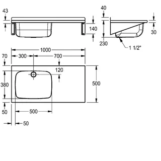 Aquarotter Mehrzweckbecken, SIRIUS, Edelstahl, 1000x230x500 mm, Ablagefläche rechts – Bild 3