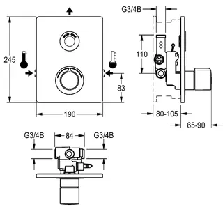 Aquarotter Duscharmatur, F5, elek., Thermostat, UP, F-Set, 2xBypass, f. Batt./Netzteil – Bild 3