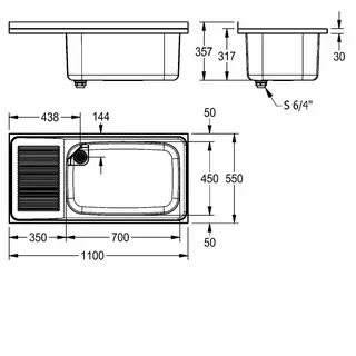 Aquarotter Mehrzweckbecken, SIRIUS, Edelstahl, 1100x357x550 mm, Tropfteil links – Bild 3