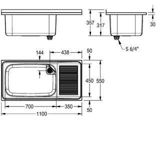 Aquarotter Mehrzweckbecken, SIRIUS, Edelstahl, 1100x357x550 mm, Tropfteil rechts – Bild 3