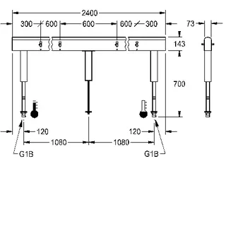 Aquarotter Armatureneinh., Edst., doppelreihig, 8 Waschplätze, 2400 mm, Wasserans un. – Bild 3