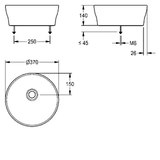 Aquarotter Aufsatz-Waschtisch, RONDAtop, MIRANIT, rund, 370x140x370 mm, integrierte Dichtung – Bild 3