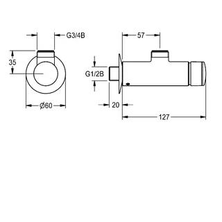 Aquarotter Wandventil, F3, hydr., o. Mischung, für Bogen/Duschrohr – Bild 3