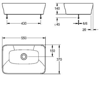 Aquarotter Aufsatz-Waschtisch, QUADROtop, MIRANIT, 550x140x370 mm, re-eckig, integr. Dicht. – Bild 3