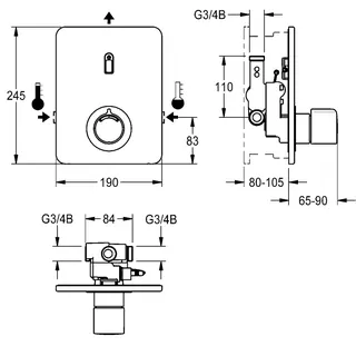 Aquarotter Duscharmatur, F3, elek., Thermostat, UP, Fertigbauset, f. Batt./Netzteil – Bild 3