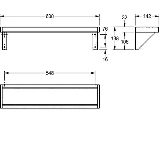 Aquarotter Ablage, SATURN, Edelstahl, 600x138x142 mm, Aufputz – Bild 3