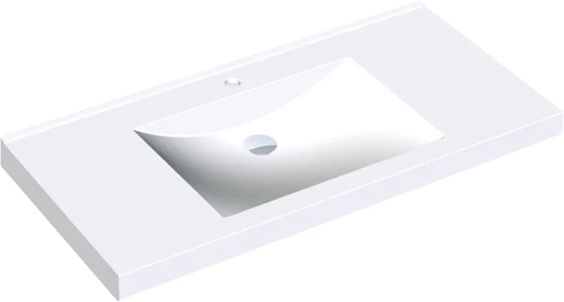 Aquarotter Einzelwaschtisch, QUADRO, MIRANIT, 1000x125x530 mm, Mulde re-eckig, Hl.