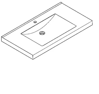 Aquarotter Einzelwaschtisch, QUADRO, MIRANIT, 1000x125x530 mm, Mulde re-eckig, Hl. – Bild 2
