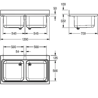 Aquarotter Gewerbespüle, MAXIMA, Edelstahl, 2 Becken, 1200x432x700 mm – Bild 3