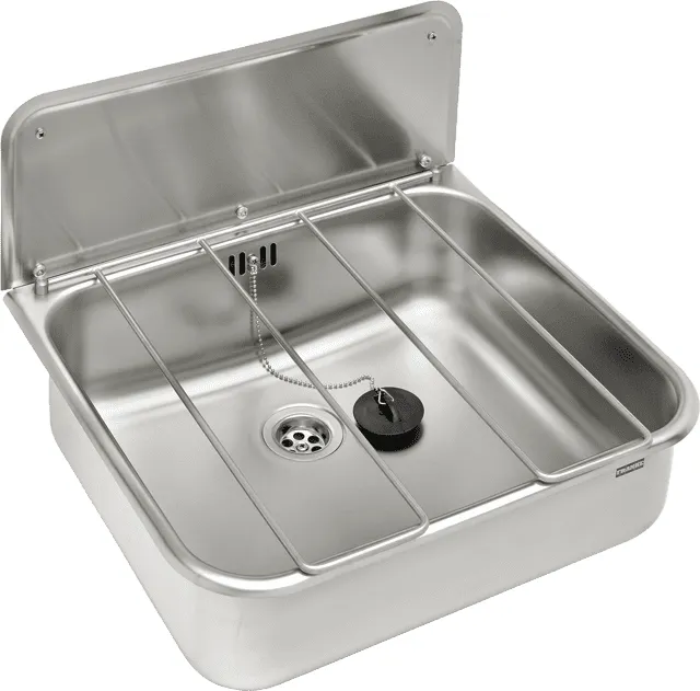 Aquarotter Ausgussbecken, SIRIUS, Edelstahl, 460x320x405 mm, Klapprost und Spritzwand