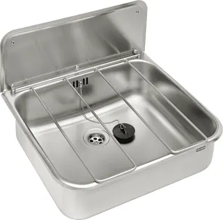 Aquarotter Ausgussbecken, SIRIUS, Edelstahl, 460x320x405 mm, Klapprost und Spritzwand