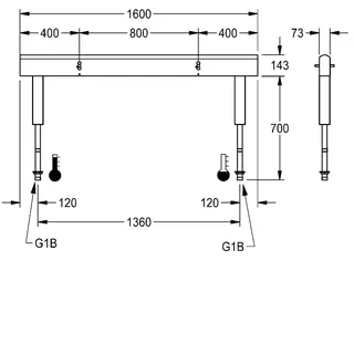 Aquarotter Armatureneinh., Edst., doppelreihig, 4 Waschplätze, 1600 mm, Wasserans un. – Bild 3