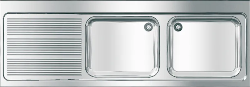 Aquarotter Gewerbespüle, MAXIMA, Edelstahl, 2 Becken, 2000x432x700 mm, Tropfteil links