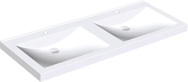 Aquarotter Doppelwaschtisch, QUADRO, MIRANIT, 1400x125x530 mm, Mulden re-eckig, Hl.