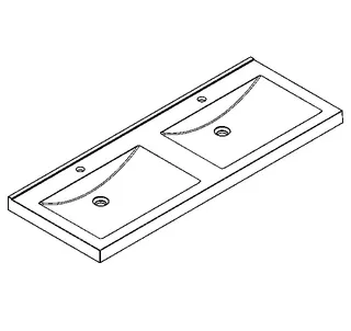 Aquarotter Doppelwaschtisch, QUADRO, MIRANIT, 1400x125x530 mm, Mulden re-eckig, Hl. – Bild 2