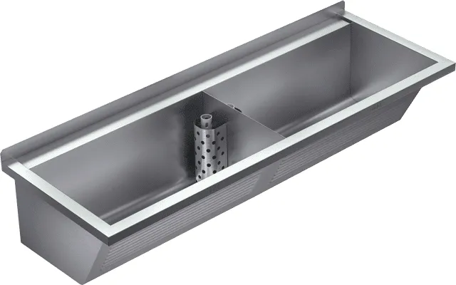 Aquarotter Waschtrog, SIRIUS, Edelstahl, 2 Becken, 1420x346x500 mm, Abläufe mi.